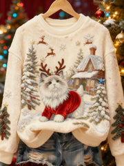 Women's Cute Christmas Dog Art Flannel Hoodie