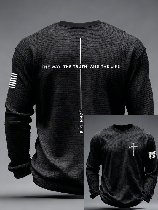 Men's Jesus The Way The Truth The Life Cross Waffle Long Sleeve T-Shirt