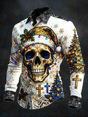 Men's Vintage Christmas Skull Long Sleeve Shirt