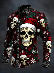 Men's Vintage Christmas Skull Long Sleeve Shirt