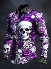 Men's Vintage Christmas Skull Long Sleeve Shirt