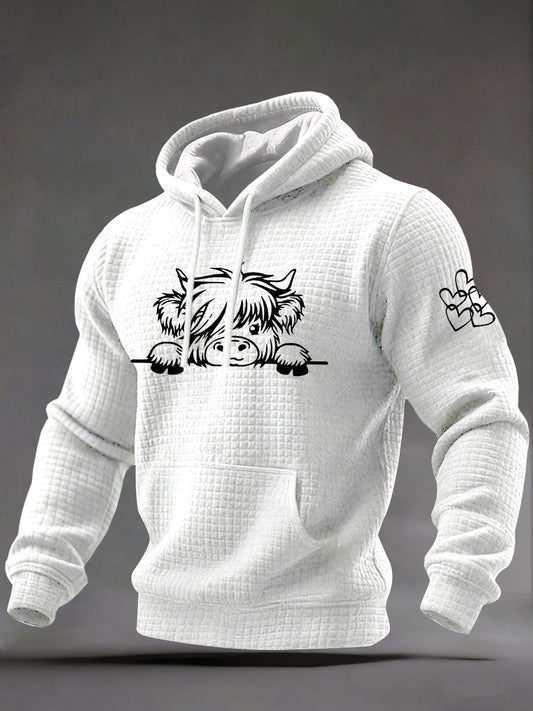 Men's Highland Cow Art Print Casual Hoodie