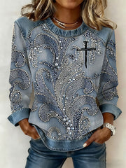 Women's Floral Cross Print Casual T-shirt