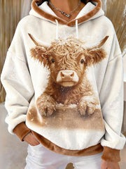 Women's Winter Cute Highland Cow Flannel Hoodie