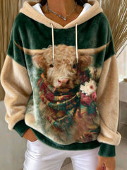 Women's Winter Cute Highland Cow Flannel Hoodie