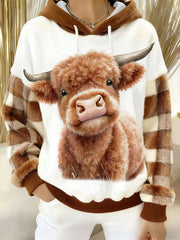 Women's Winter Cute Highland Cow Flannel Hoodie