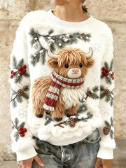 Women's Winter Cute Highland Cow Flannel Hoodie