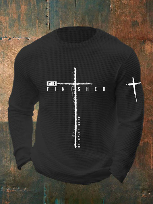 Men's It Is Finished Cross Waffle Print T-shirt