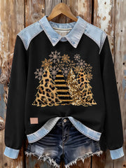Women's Leopard Christmas Tree Printed  Long Sleeve Shirt