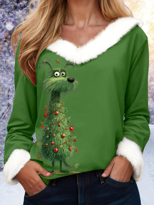 Women's Christmas Tree Animal V-Neck Tops