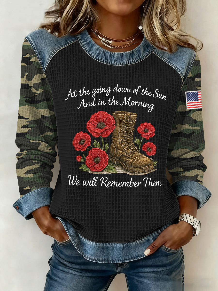 Women's Veteran Art Print Casual Waffle Hoodie