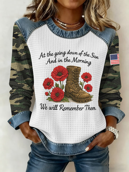 Women's Veteran Art Print Casual Waffle Hoodie