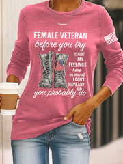 Women's Veteran Print Casual Sweatshirt
