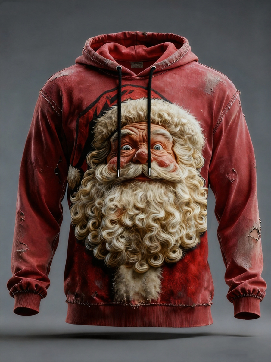 Men's  Santa Claus Print Drop-Shoulder Hoodie (No Pockets)