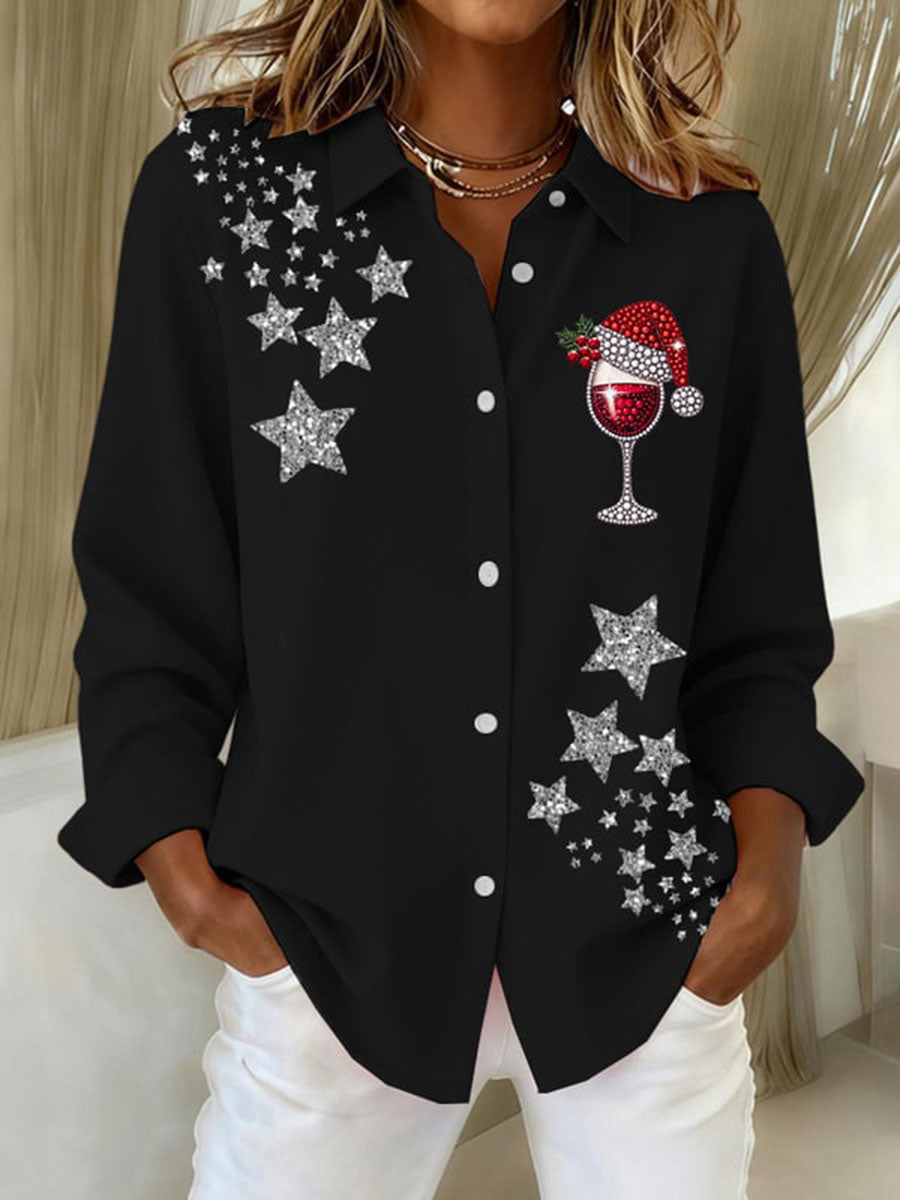 Women's Christmas Red Wine Glass Shirts