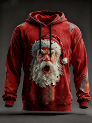 Men's Santa Claus Print Drop-Shoulder Hoodie (No Pockets)