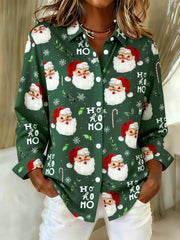 Women's Christmas Santa Claus Print Casual Long-Sleeve Shirt