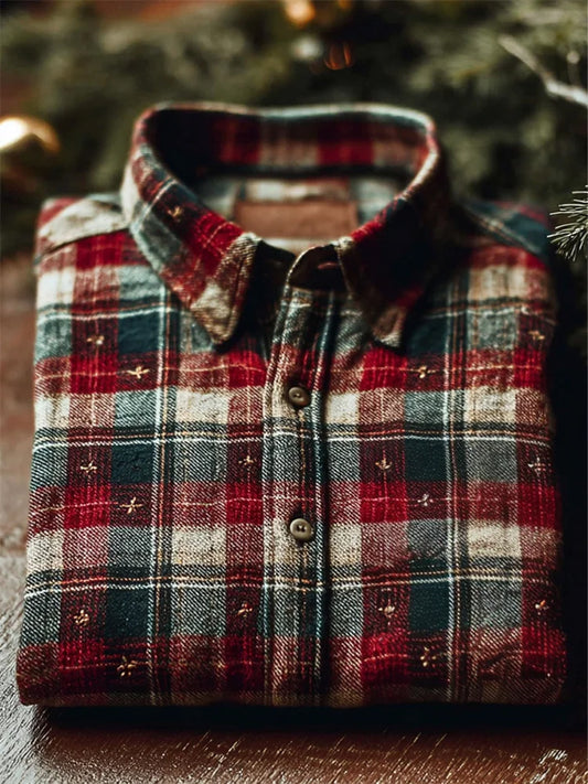 Men's Vintage Christmas Plaid Graphic Comfy Shirt