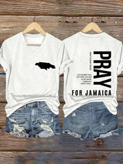 Women'sHurricane Melissa Jamaica Stronger Than The Storm  Pray For Jamaica V-Neck Tee