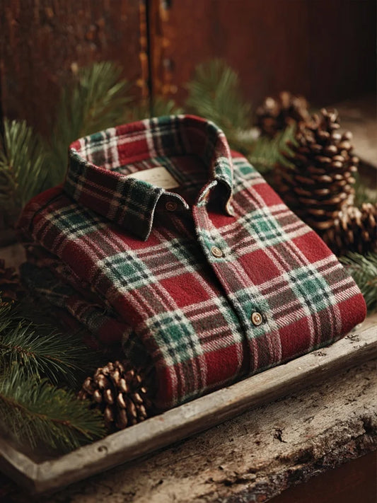 Men's Vintage Christmas Plaid Graphic Comfy Shirt