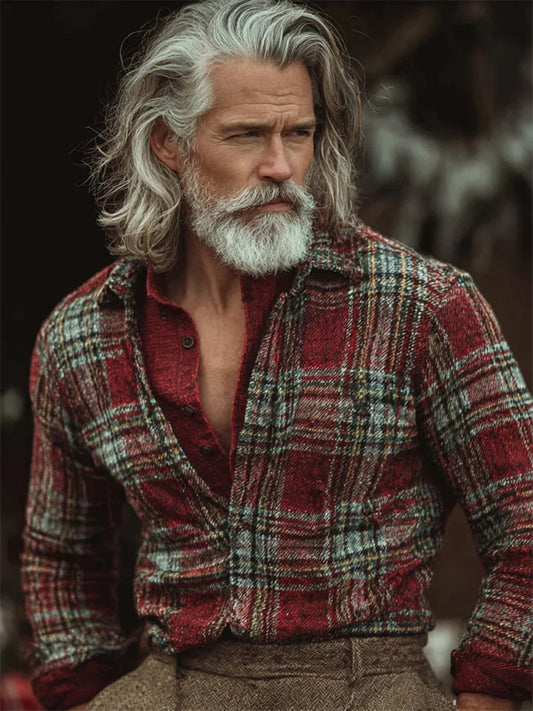 Men's Vintage Christmas Plaid Graphic Comfy Shirt