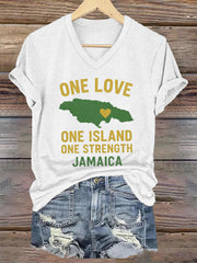 Women's Hurricane Melissa One Love One Island One Strength Jamaica V-Neck Tee