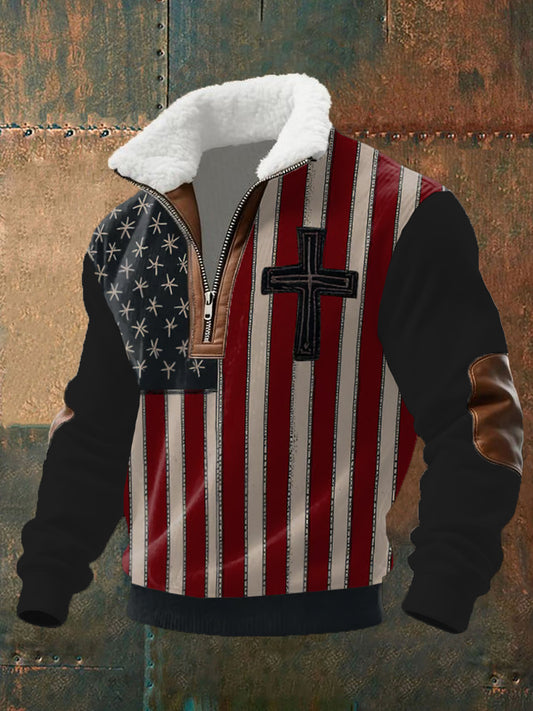 Men's Faith Cross Flag Baggy Zip-up Hoodie