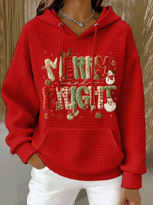 Women's Christmas Faux Yarn Printed Hoodie
