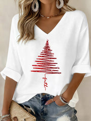 Women's Christmas Tree Print Casual Long-Sleeve Top
