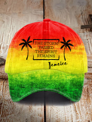 Unisex Retro Jamaica Strong Jamaica The Storm Passed The Spirit Remains Reggae Red, Green, And Gold Print Baseball Cap