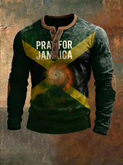 Men's Retro Jamaican Prayer Hurricane Melissa Casual Henley