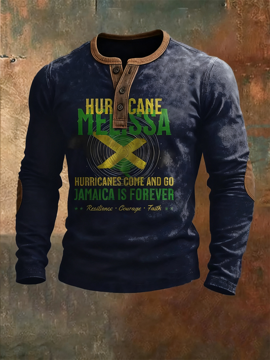 Men's Retro Jamaican Hurricane Melissa Casual Henley Shirt