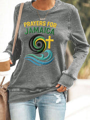 Women's Prayer For Jamaica Casual Polyester Waisted Sweatshirt