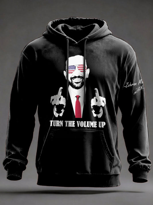 Men's Turn the Volume Up Zohran Mamdani NYC Printed Hoodie