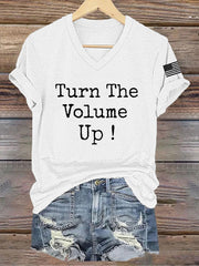 Women's Turn the Volume Up Printed V-neck T-shirt