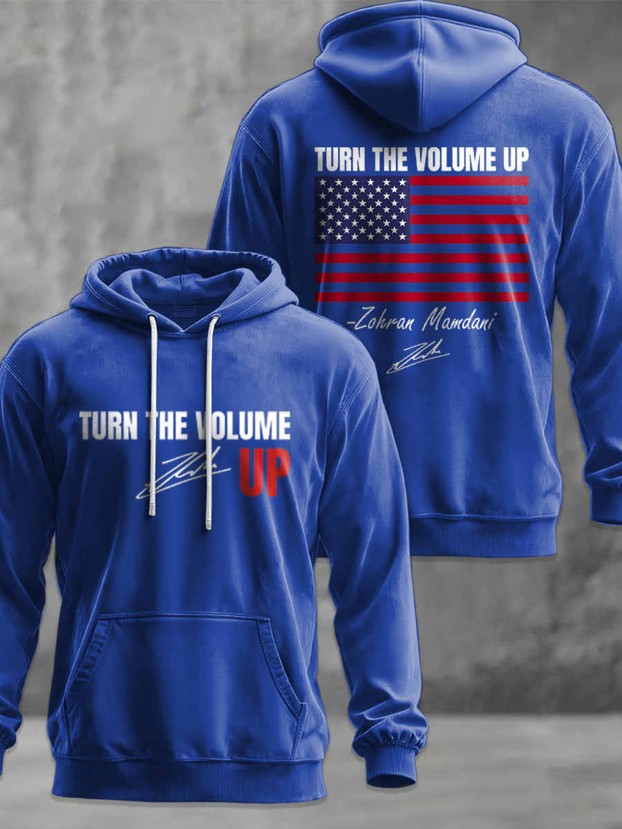 Men's Turn the Volume Up Zohran Mamdani NYC Printed Hoodie