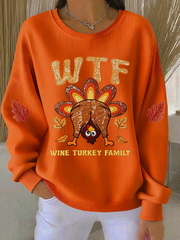 Women's Thanksgiving Turkey Print Knitted Crew Neck Long Sleeve Top