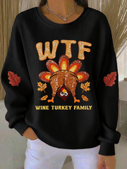 Women's Thanksgiving Turkey Print Knitted Crew Neck Long Sleeve Top