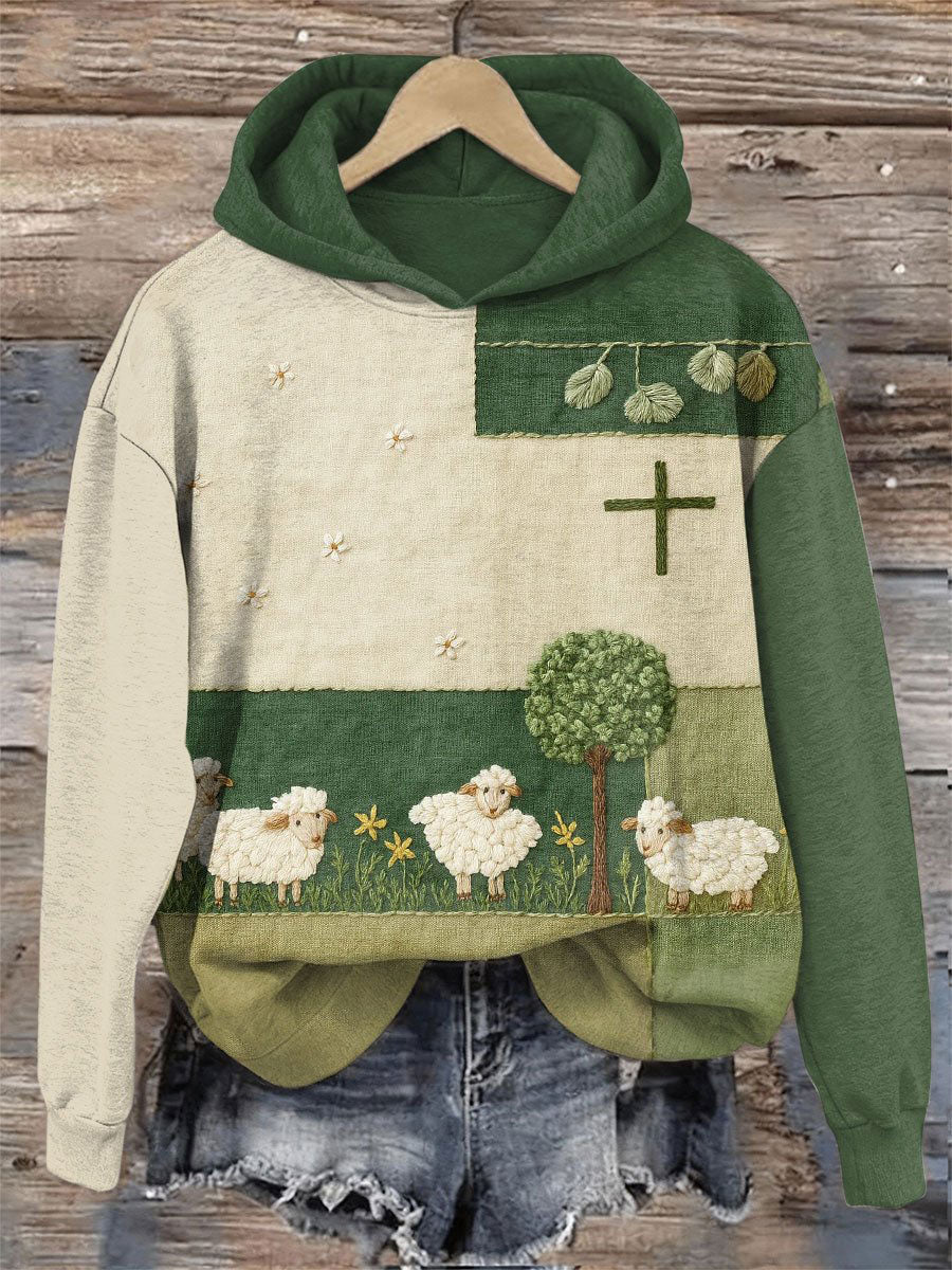 Women's Faith Prairie Lamb Print Casual Hoodie