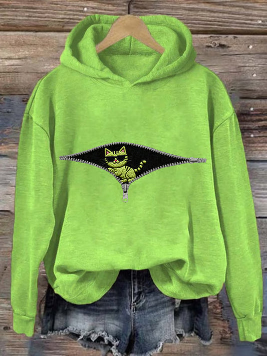 Women's Christmas Grinch Cat Print Casual Hoodie