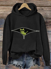 Women's Christmas Grinch Cat Print Casual Hoodie