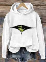 Women's Christmas Grinch Cat Print Casual Hoodie
