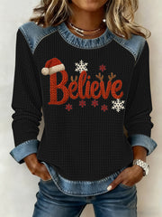 Women's Christmas Print Waffle Sweatshirt