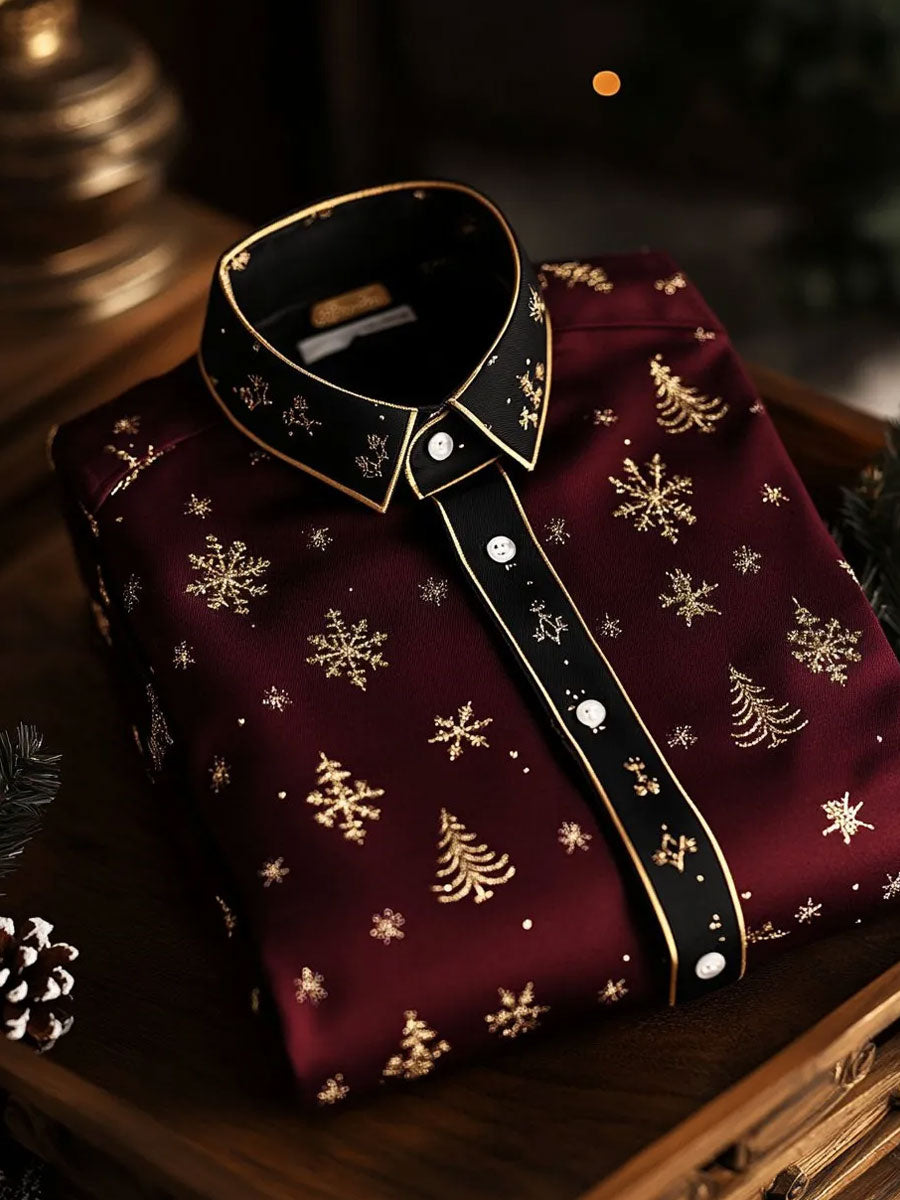 Men's Luxury Business Style Christmas Art Printed Shirt