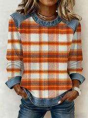 Women's Thanksgiving Print Waffle Sweatshirt