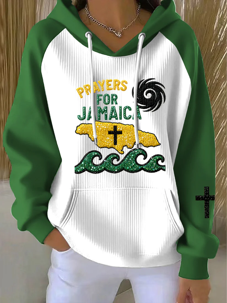 Women's Retro Jamaica Prayer Hurricane Melissa Casual Hoodie