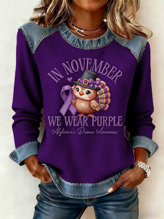 Women's Casual Retro Style: Purple Waffle Knit Tops for November