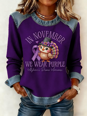 Women's Casual Retro Style: Purple Waffle Knit Tops for November