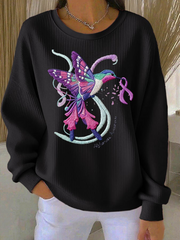 Women's Casual Retro Purple Hummingbird Alzheimer's Textured Sweatshirt