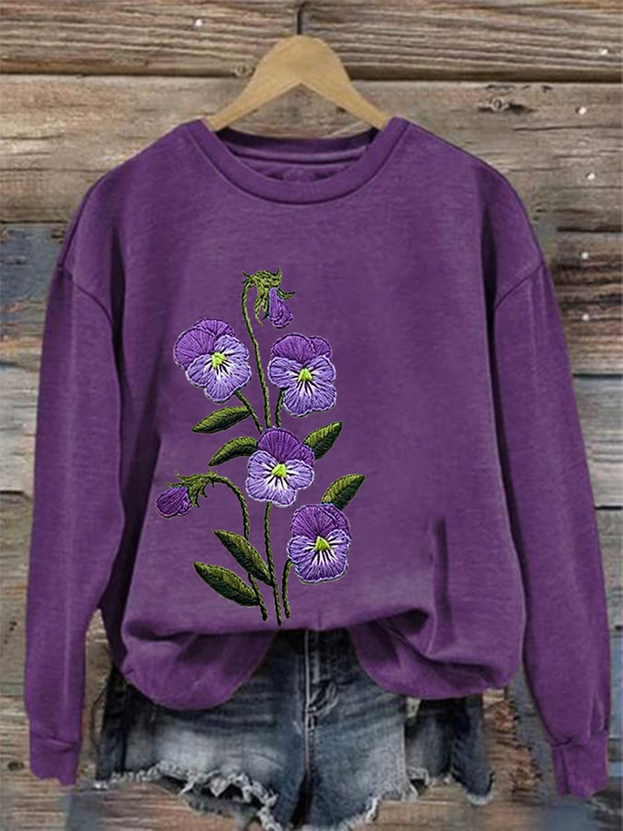 Women's Purple Flower Alzheimer's Awareness Support Sweatshirt